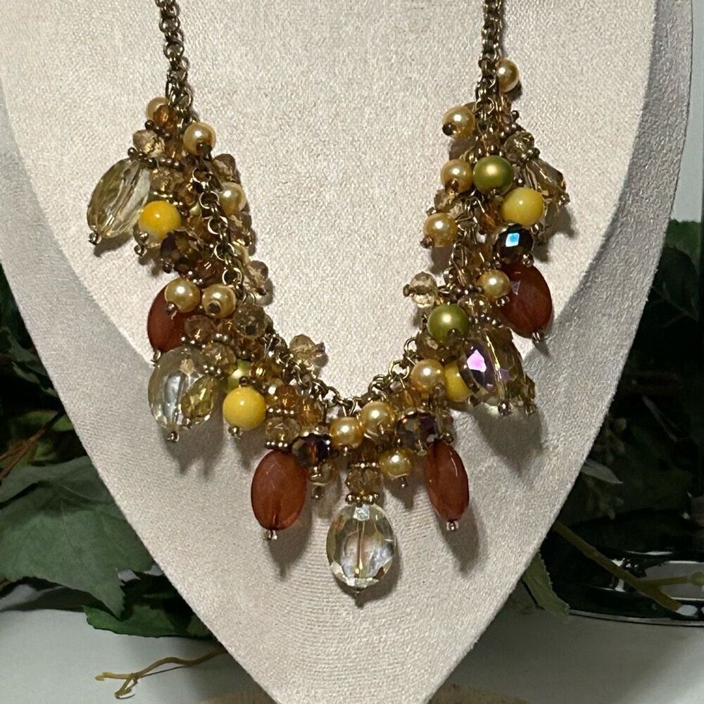 Vintage Cluster Bib Statement Necklace Adjustable Multicolor Chunky Beaded Glass